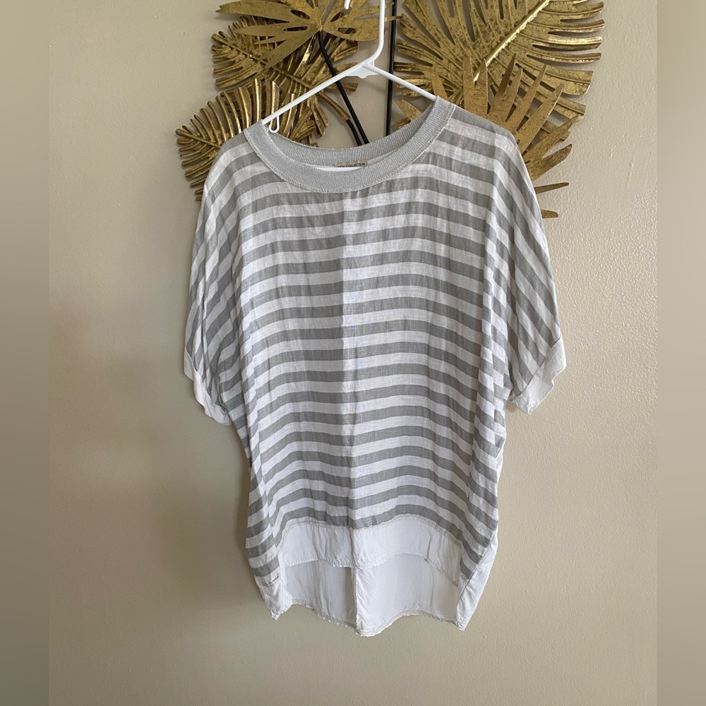 Casual Striped Gray and White Women's Tee